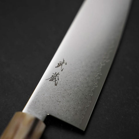 Bunka VG-10 Damast Dunkelrosa Büffelhorn und Ahornholz Griff 180mm-[Musashi]-[Japan-Küchenmesser]
