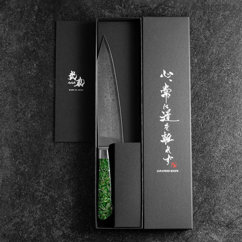 Bunka VG-10 Damast Grüner Westlicher Blütenblatt Griff 185mm-[Musashi]-[Japan-Küchenmesser]