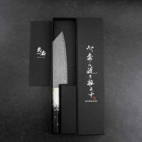 Bunka VG-10 Damast Weiß-Schwarzer Ozeanplastik Griff mit Blattgold 165mm-[Musashi]-[Japan-Küchenmesser]