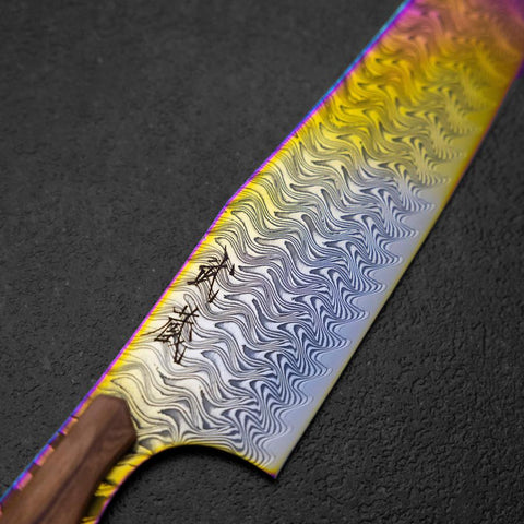 Bunka VG-10 Kagami Damast Olivenholz Griff 180mm - Regenbogen-[Musashi]-[Japan-Küchenmesser]