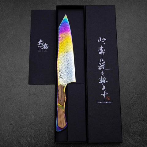 Bunka VG-10 Kagami Damast Olivenholz Griff 180mm - Regenbogen-[Musashi]-[Japan-Küchenmesser]