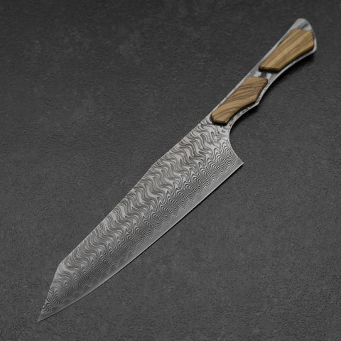 Bunka VG-10 Kagami Damast Olivenholz Griff 180mm - Schwarz-[Musashi]-[Japan-Küchenmesser]