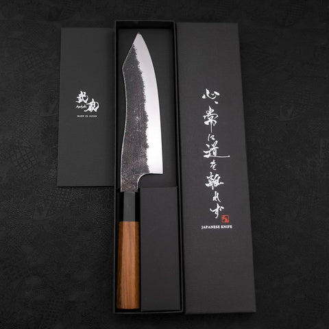 Bunka White Steel #2 Edelstahlummantelung Kurouchi Büffelhorn und Teakholz Griff 180mm-[Musashi]-[Japan-Küchenmesser]