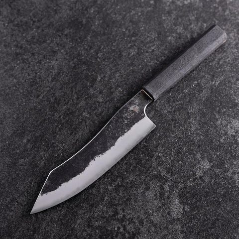 Bunka White Steel #2 Edelstahlummantelung Kurouchi Schwarzer Ishime Urushi Griff 180mm-[Musashi]-[Japan-Küchenmesser]