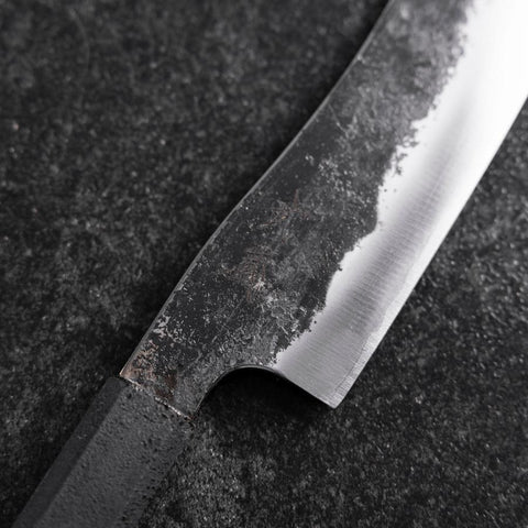 Bunka White Steel #2 Edelstahlummantelung Kurouchi Schwarzer Ishime Urushi Griff 180mm-[Musashi]-[Japan-Küchenmesser]