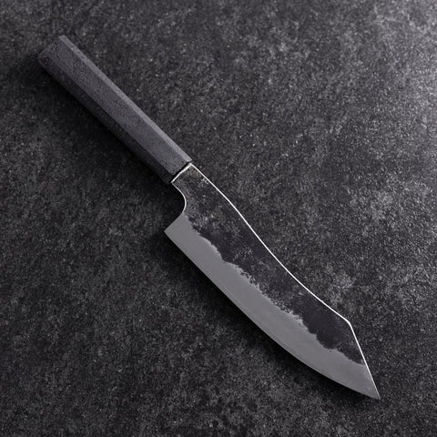 Bunka White Steel #2 Edelstahlummantelung Kurouchi Schwarzer Ishime Urushi Griff 180mm-[Musashi]-[Japan-Küchenmesser]