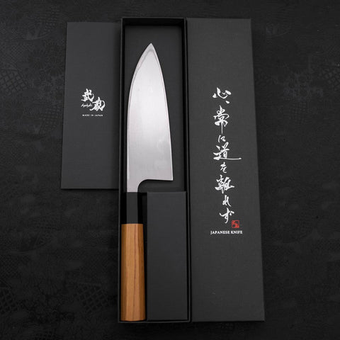 Deba AUS-10 Linkshand Poliert Büffelhorn und Teakholz Griff 165mm-[Musashi]-[Japan-Küchenmesser]