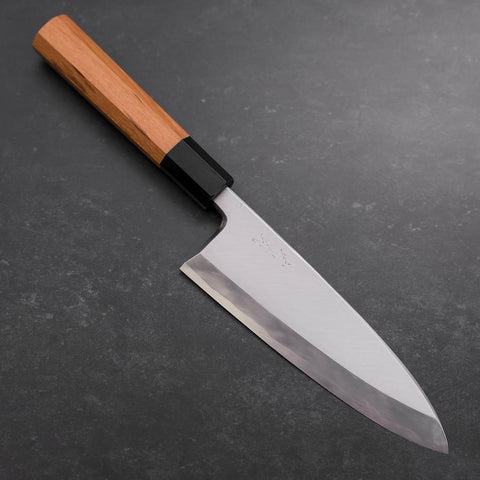 Deba Blue Steel #1 Hon-Kasumi Büffelhorn und Teak Griff 165mm-[Musashi]-[Japan-Küchenmesser]