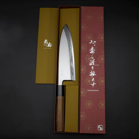 Deba Blue Steel #1 Hon-Kasumi Büffelhorn und Teakholz Griff 195mm-[Musashi]-[Japan-Küchenmesser]