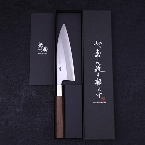 Deba Blue Steel #2 Edelstahlummantelung Walnussholz Griff 165mm-[Musashi]-[Japan-Küchenmesser]