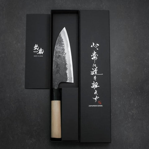 Deba Blue Steel #2 Kurouchi Büffelhorn und Magnolienholz Griff 150mm-[Musashi]-[Japan-Küchenmesser]