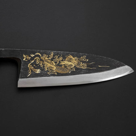Deba Blue Steel #2 Kurouchi Chokin Dragon Buffalo Ebony Handle 150mm-[Musashi]-[Japan-Küchenmesser]