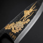 Deba Blue Steel #2 Kurouchi Chokin Sakura-Fuji Büffelhorn und Ebenholz Griff 170mm-[Musashi]-[Japan-Küchenmesser]
