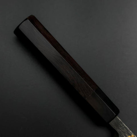 Deba Blue Steel #2 Kurouchi Chokin Sakura-Fuji Büffelhorn und Ebenholz Griff 170mm-[Musashi]-[Japan-Küchenmesser]