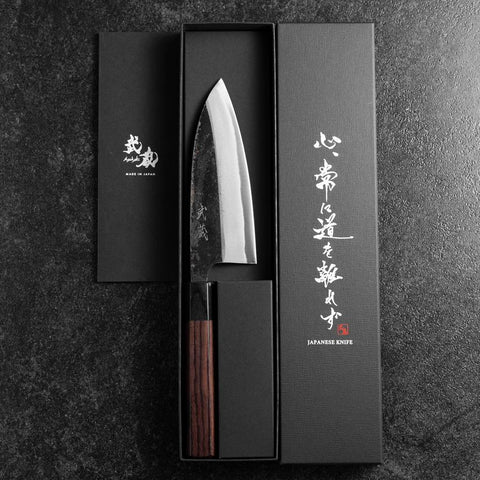 Deba Doppelte Fase Blue Steel #2 Kurouchi Rosenholz Griff 150mm-[Musashi]-[Japan-Küchenmesser]