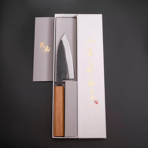 Deba Doppelte Fase White Steel #2 Kurouchi Eichenholz Griff 120mm-[Musashi]-[Japan-Küchenmesser]