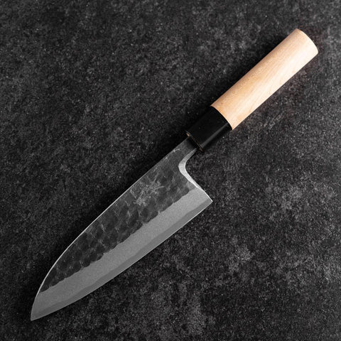 Deba Linkshand White Steel #2 Kurouchi Tsuchime Kirschholz Griff 165mm-[Musashi]-[Japan-Küchenmesser]