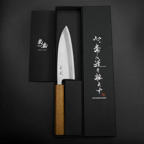 Deba SK-Stahl Kasumi Eichenholz Griff 150mm-[Musashi]-[Japan-Küchenmesser]