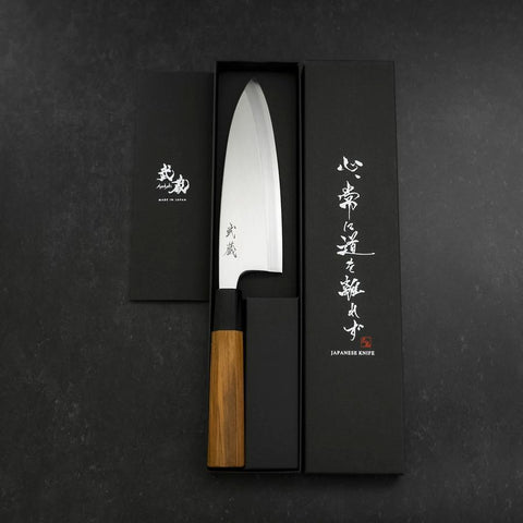 Deba Silver Steel #3 Kasumi Büffelhorn und Teak Griff 180mm-[Musashi]-[Japan-Küchenmesser]