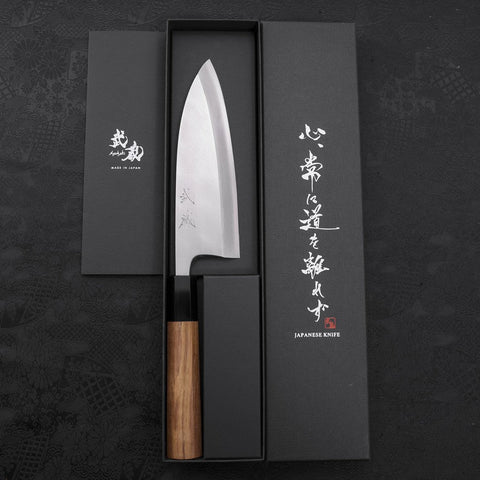 Deba Silver Steel #3 Kasumi Büffelhorn und Teakholz Griff 165mm-[Musashi]-[Japan-Küchenmesser]