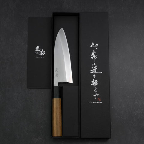 Deba VG-10 Damast Büffelhorn und Teakholz Griff 165mm-[Musashi]-[Japan-Küchenmesser]