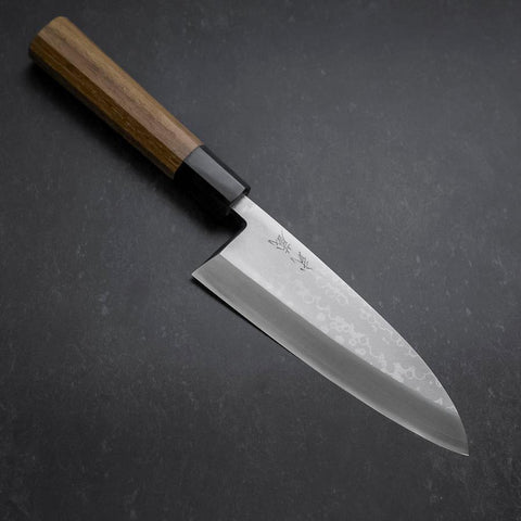 Deba VG-10 Damast Büffelhorn und Teakholz Griff 165mm-[Musashi]-[Japan-Küchenmesser]