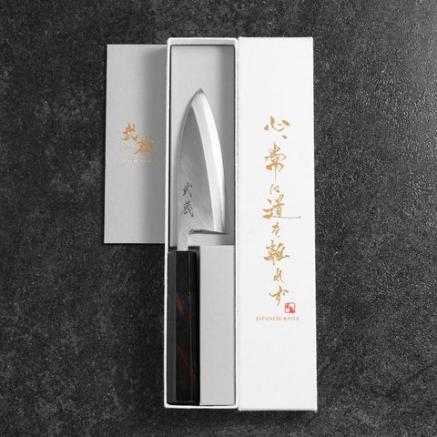 Deba White Steel #2 Kasumi Büffelhorn und Ebenholz Griff 120mm-[Musashi]-[Japan-Küchenmesser]