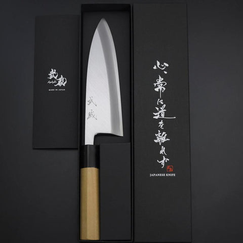 Deba White Steel #2 Kasumi Buffalo Magnolia Handle 180mm (7”)-[Musashi]-[Japanese-Kitchen-Knives]