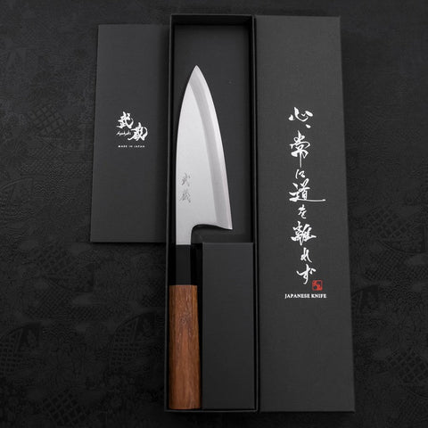 Deba White Steel #2 Kasumi Büffelhorn und Teakholz Griff 150mm-[Musashi]-[Japan-Küchenmesser]
