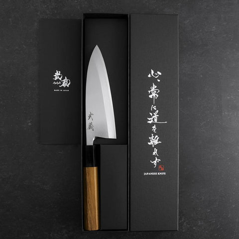 Deba White Steel #2 Kasumi Büffelhorn und Teakholz Griff 150mm-[Musashi]-[Japan-Küchenmesser]