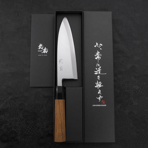 Deba White Steel #2 Kasumi Büffelhorn und Teakholz Griff 180mm-[Musashi]-[Japan-Küchenmesser]