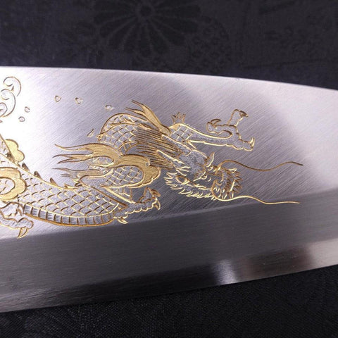 Deba White Steel #2 Kasumi Chokin "Drache" Büffelhorn und Ebenholz Griff 180mm-[Musashi]-[Japan-Küchenmesser]