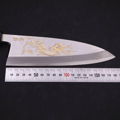 Deba White Steel #2 Kasumi Chokin "Drache" Büffelhorn und Ebenholz Griff 180mm-[Musashi]-[Japan-Küchenmesser]