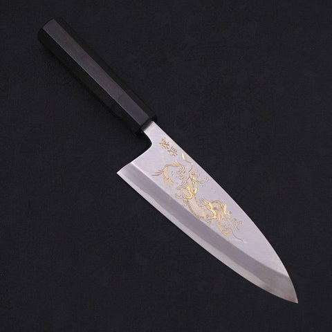 Deba White Steel #2 Kasumi Chokin "Drache" Büffelhorn und Ebenholz Griff 180mm-[Musashi]-[Japan-Küchenmesser]