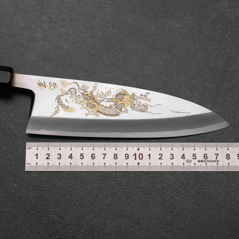 Deba White Steel #2 Kasumi Chokin Drache Büffelhorn und Ebenholz Griff 180mm-[Musashi]-[Japan-Küchenmesser]