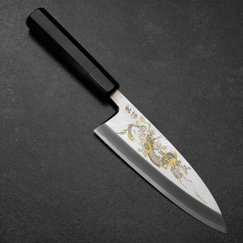 Deba White Steel #2 Kasumi Chokin Drache Büffelhorn und Ebenholz Griff 180mm-[Musashi]-[Japan-Küchenmesser]