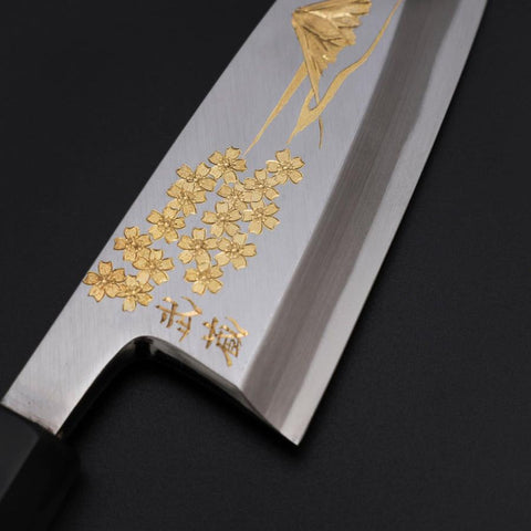 Deba White Steel #2 Kasumi Chokin Gold Sakura-Fuji Büffelhorn und Ebenholz Griff 150mm-[Musashi]-[Japan-Küchenmesser]