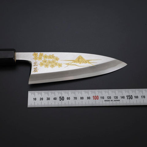 Deba White Steel #2 Kasumi Chokin Gold Sakura-Fuji Büffelhorn und Ebenholz Griff 150mm-[Musashi]-[Japan-Küchenmesser]