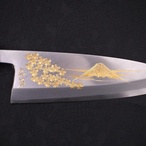 Deba White Steel #2 Kasumi Chokin "Sakura An Fuji" Büffelhorn und Ebenholz Griff 180mm-[Musashi]-[Japan-Küchenmesser]
