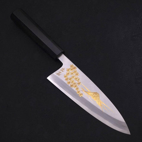 Deba White Steel #2 Kasumi Chokin "Sakura An Fuji" Büffelhorn und Ebenholz Griff 180mm-[Musashi]-[Japan-Küchenmesser]