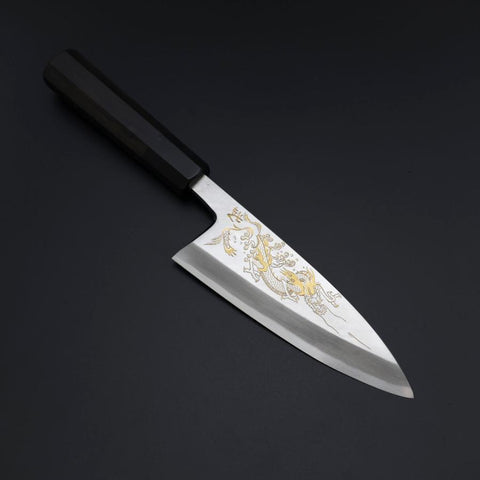 Deba White Steel #2 Kasumi Chokin Silber Drache Büffelhorn und Ebenholz Griff 150mm-[Musashi]-[Japan-Küchenmesser]
