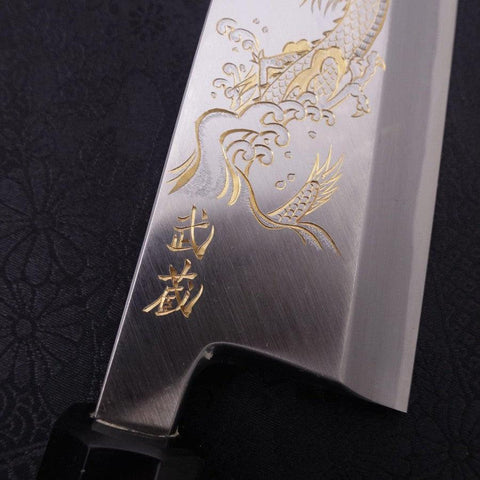 Deba White Steel #2 Kasumi Chokin Silver Dragon Buffalo Ebony Handle 170mm (6.7”)-[Musashi]-[Japan-Küchenmesser]