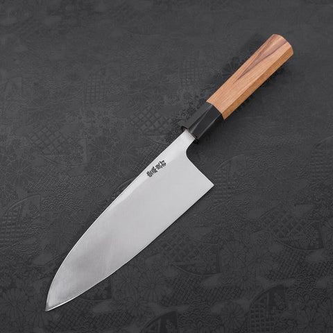 Deba White Steel #2 Kurouchi Tsuchime Büffelhorn und Teakholz Griff 180mm-[Musashi]-[Japan-Küchenmesser]