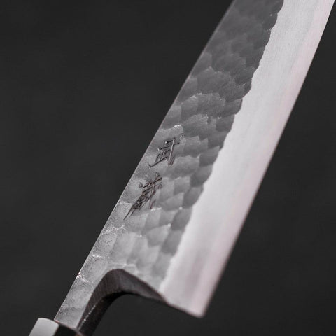 Deba White Steel #2 Kurouchi Tsuchime Büffelhorn und Teakholz Griff 180mm-[Musashi]-[Japan-Küchenmesser]