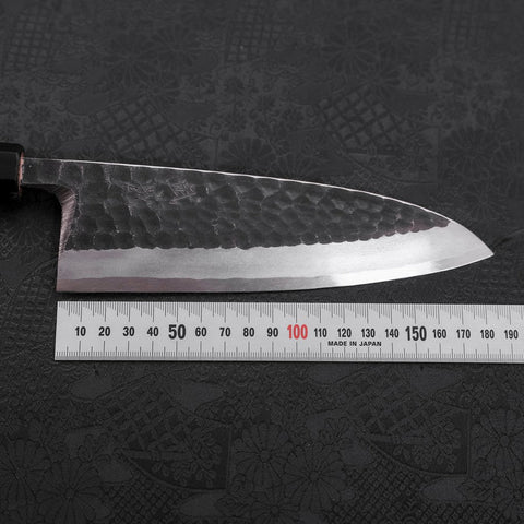 Deba White Steel #2 Kurouchi Tsuchime Büffelhorn und Teakholz Griff 180mm-[Musashi]-[Japan-Küchenmesser]