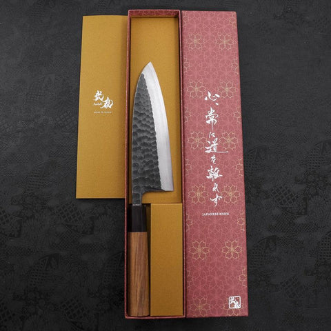 Deba White Steel #2 Kurouchi Tsuchime Büffelhorn und Teakholz Griff 180mm-[Musashi]-[Japan-Küchenmesser]