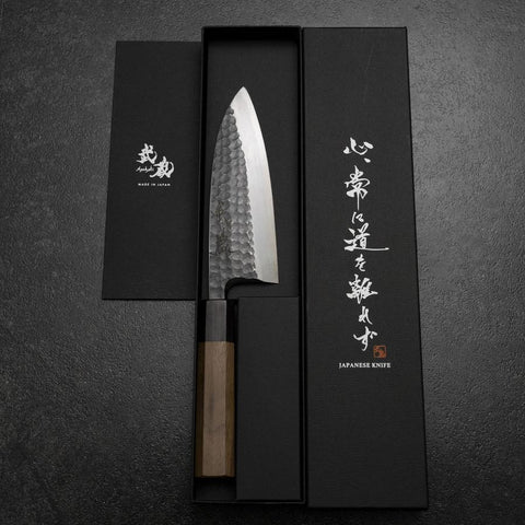 Deba White Steel #2 Kurouchi Tsuchime Walnussholz Griff 150mm-[Musashi]-[Japan-Küchenmesser]