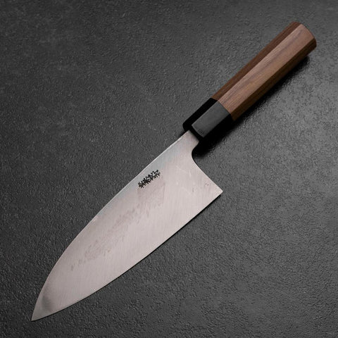 Deba White Steel #2 Kurouchi Tsuchime Walnussholz Griff 165mm-[Musashi]-[Japan-Küchenmesser]