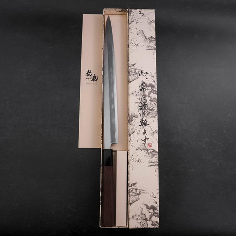 Fuguhiki Blue Steel #1 Hon-Kasumi Büffelhorn und Walnuss Griff 300mm-[Musashi]-[Japan-Küchenmesser]