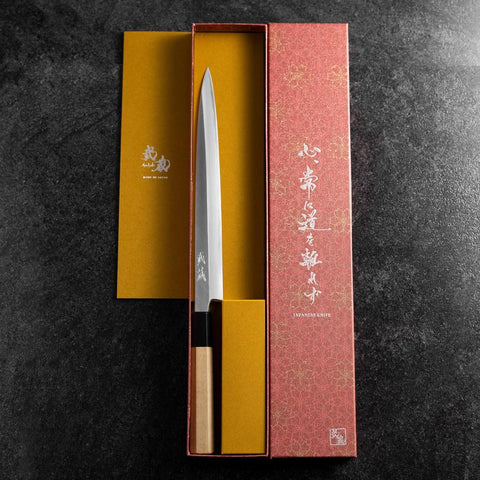 Fuguhiki White Steel #3 Kasumi Büffelhorn und Magnolienholz Griff 240mm-[Musashi]-[Japan-Küchenmesser]